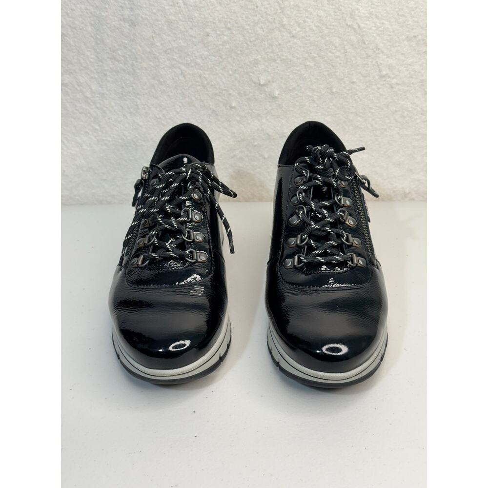 Mephisto Mobils Gwenn Black Patent Leather Sneakers Zip Lace-Up Size 8.5 Bosnia